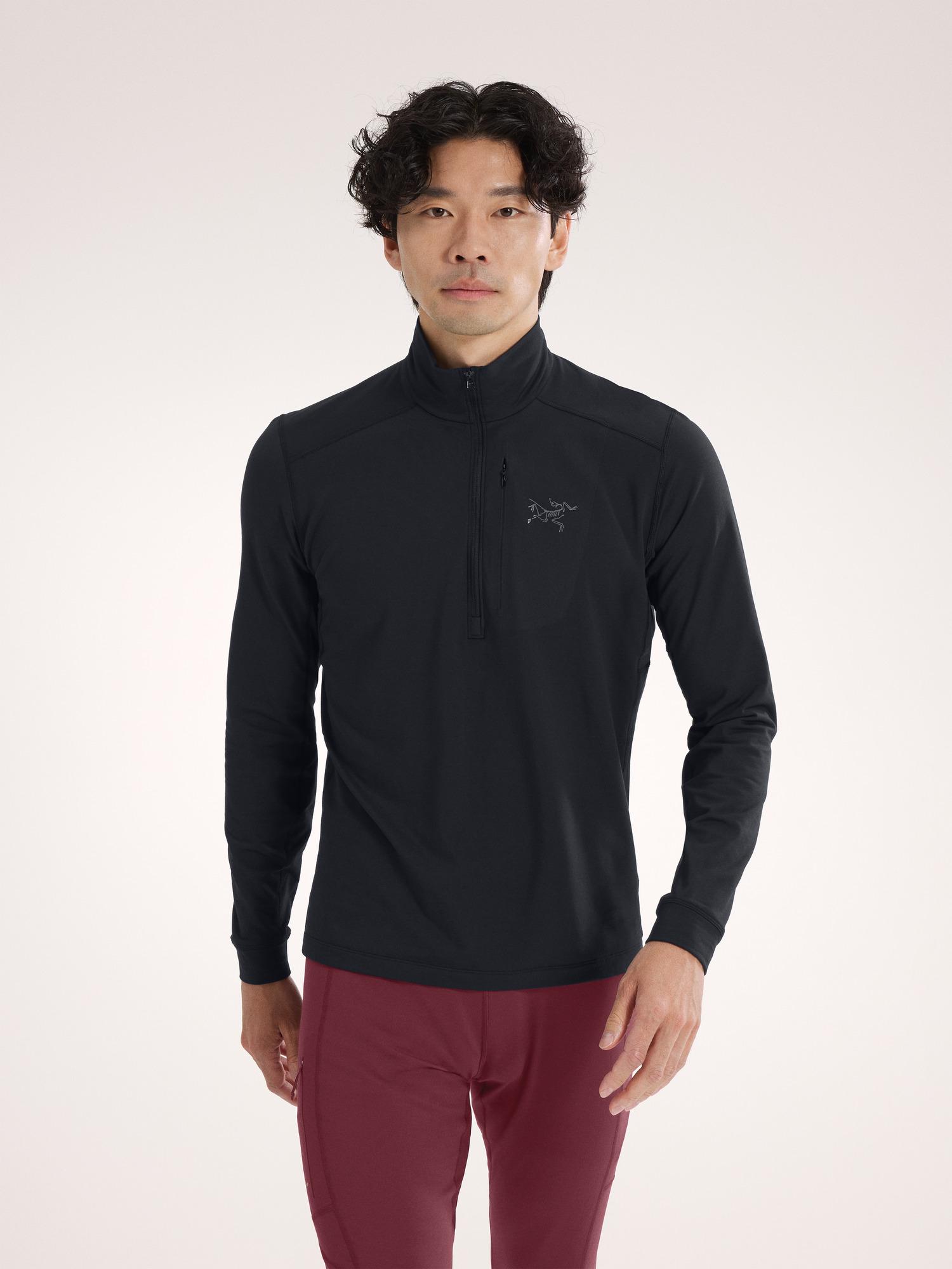 Arc'teryx Men's Rho LT Zip Neck Base Layer Top in Black